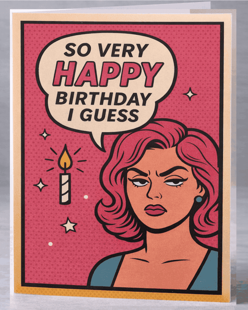 Very Happy Birthday, I Guess funny sarcastic birthday greeting card by Side Eye Series