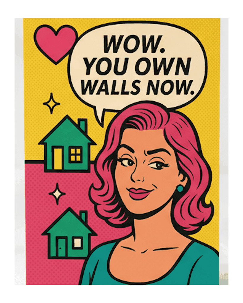 Wow You Own Walls Now funny sarcastic new home greeting card by Side Eye Series